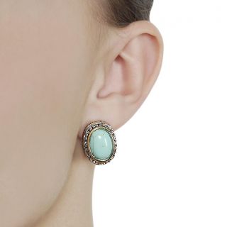 Silvertone and Goldtone Created Turquoise Ornate Earrings Gemstone Earrings