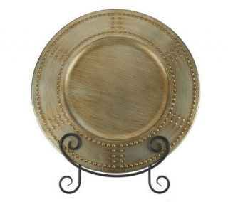Linda Dano 22 Decorative Antique Finish Metal Plate with Stand —