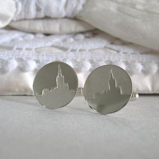 personalised wedding venue skyline cufflinks by hannah louise lamb