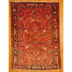 Antique Persian Hand knotted Tribal Heriz Red/ Dark Brown Wool Rug (6'7 x 9'2) 5x8   6x9 Rugs