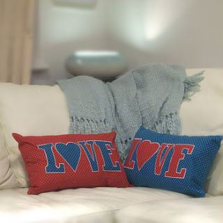 special offer polka dot red and blue love cushions by olivia sticks with layla