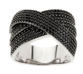 1.50 ct tw Black Spinel Pave Crossover Multi Row Sterling Ring —