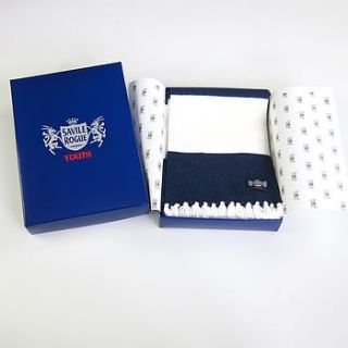 luxury youth football scarf navy & white by savile rogue