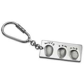 personalised silver fingerprint key ring by button and bean