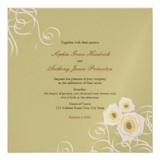 fatfatin Cream Roses & Swirls Tea Wedding Invite Personalized Invitation