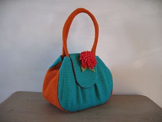 audrey handbag turquoise and orange wool by hope and benson