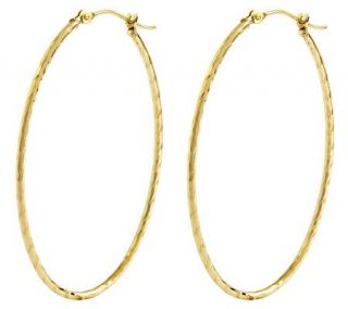 1 1/2 Polished Diamond Cut Oval Hoop Earrings,14K Gold —