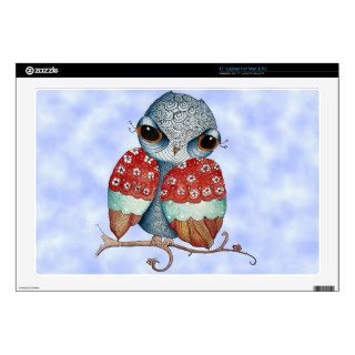 Whimsical Grumpy Owl 17" for Mac and Pc Skin Decal For 17" Laptop
