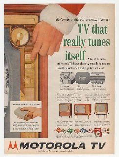 1956 Motorola TV Tunes Itself Christmas Print Ad  
