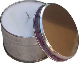 natural soy wax candle in silver tin by cottons handmade