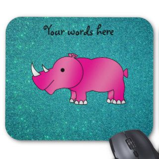 Pink hippo turquoise glitter mouse pads