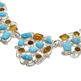 Jay King Amber and Turquoise Sterling Silver 19 3/4" Necklace
