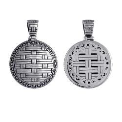 Sterling Silver Round Basket Weave Pendant (Indonesia) Pendants
