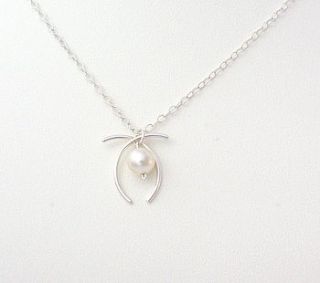 wishbone necklace made with swarovski pearl by julia ann davenport jewellery
