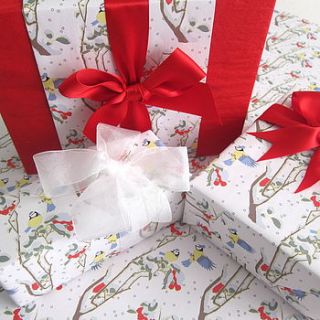 luxury gift wrap set 'winter blue tits' by amber burge