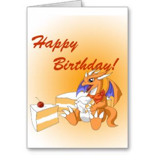 Dragon Birthday with White Cake Greeting Card