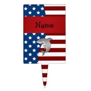 Personalized name Patriotic shark Cake Pick
