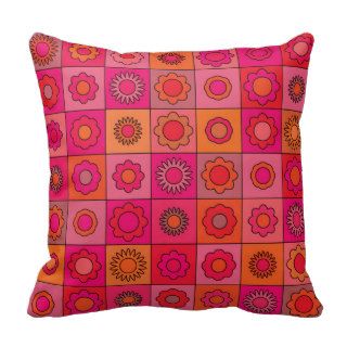 Red Pink and Orange Hippie Flower Pattern Throw Pillows