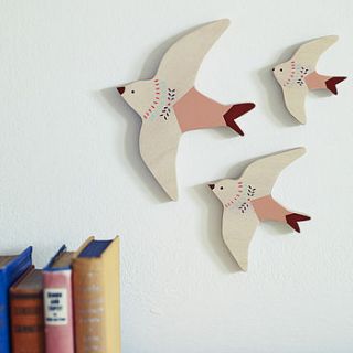 folky flying swallows, set of three by rowen & wren