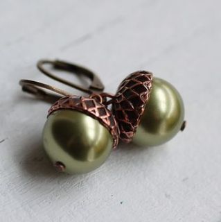 green acorn earrings by silk purse, sow's ear