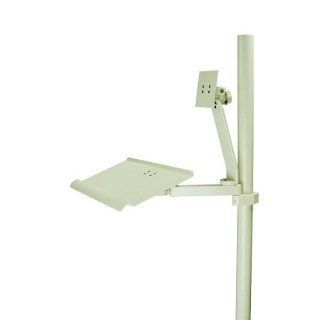 Monitor Support & Mini Keyboard Tray, w/Dual 8" Pivot Arm, Vertical Post Mounted, White