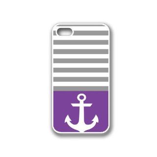 Anchor Purple & Grey Stripes White iPhone 4 Case   For iPhone 4 4S 4G   Designer TPU Case Verizon AT&T Sprint Cell Phones & Accessories
