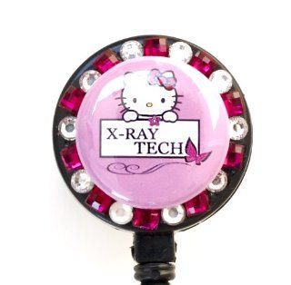 Pink X Ray Technician Hello Kitty Butterfly Rhinestone Retractable Badge Reel/ ID Badge Holder  Identification Badges 