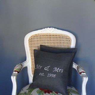 mr and mrs personalised cushion by miafleur
