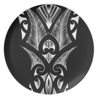 Dark black design with koru tattoo in white party plates