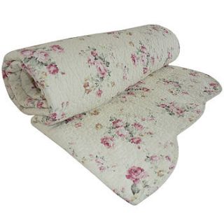 rose embroidered quilted bedspread by the country cottage shop