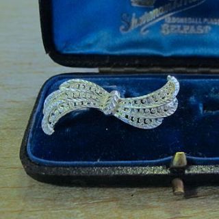vintage silver filigree bow brooch by ava mae designs