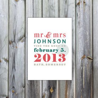 personalised mr and mrs wedding print by brighton artists