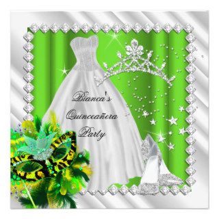 Lime Green Quinceanera 15th Masquerade Party Custom Invites