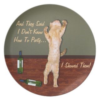 Funny Dancing Orange Party Cat Plates
