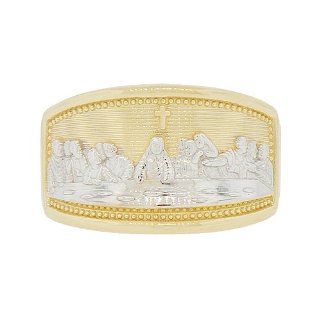 14k Yellow Gold, Da Vinci Last Supper Painting Depiction Religious Ring with Rhodium Accents Jewelry