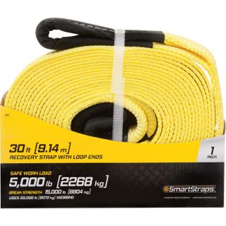 SmartStraps Heavy-Duty Recovery Tow Strap with Loop Ends — 30ft.L x 2in.W, 15,000-Lb. Breaking Strength, Model# 831  Ratchet Tie Down Straps