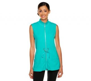 Susan Graver Solid French Terry Zip Front Vest with Elastic Waist —