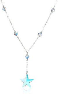 Sterling Silver Chain Swarovski Elements Crystal Aurora Borealis Bead and Star Pendant Y Shaped Necklace, 18" Jewelry