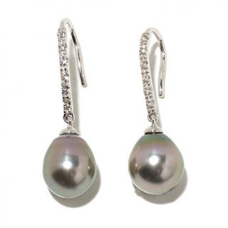 Tara Pearls 9 10mm Cultured Tahitian Pearl and .36ct White Topaz Sterling Silve