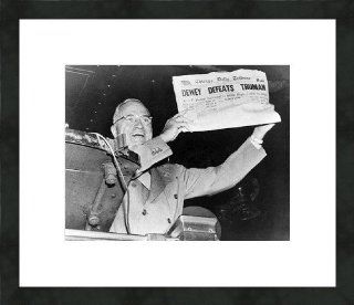 "President Elect Harry S. Truman with 'Dewey Defeats Truman' Newspaper, November 3, 1948" Actual photo print, framed/museum matted 18"x16"  