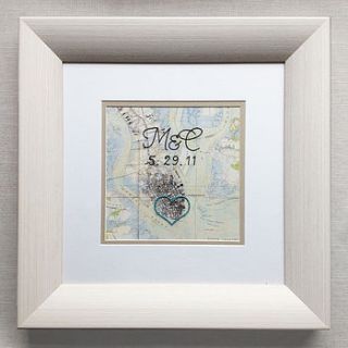 personalised framed cotton embroidered map by house of whatnot