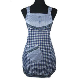 Aspire Velcro back Plaid Apron (Comes with Sleevelets)   Navy   Kitchen Aprons