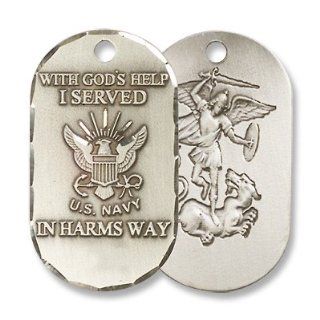 Sterling Silver Medal Military Armed Forces Navy Pendant with 24" Stainless Chain, Dog Tag Style, St. Michael the Archangel. St. Michael the Archangel Is Known for Protection As Well As the Patron of Against Danger At Sea, Against Temptations, Ambulan