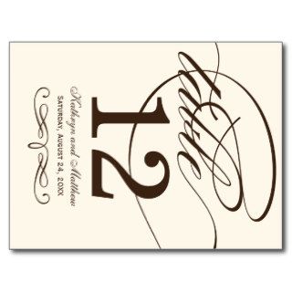 Table Number Card  Brown Calligraphy Design Postcard