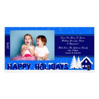 O1 Winter Scene Bright Blue Holiday Xmas Cards Photo Greeting Card
