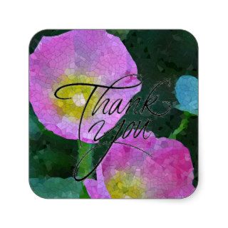 Floral Stained Glass Hollyhocks Thank You Square Sticker