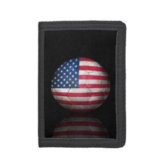 Worn American Flag Football Soccer Ball Tri fold Wallets