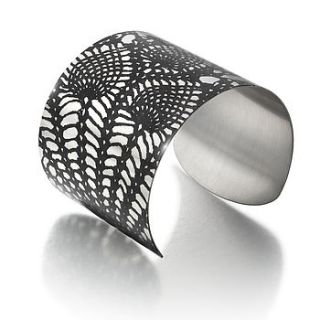 stainless steel pineapple lace wide cuff by jessica flinn designs