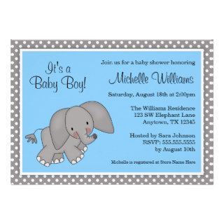 Cute Blue Elephant Boy Baby Shower Custom Announcement
