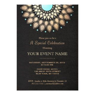 Elegant Gold Ornate Motif Black Linen Look Formal Personalized Invitations